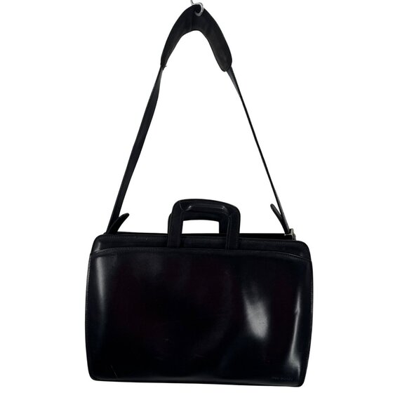 Jack Georges Black Leather Briefcase Executive Business Bag W/Adjustable Straps - Picture 5 of 16